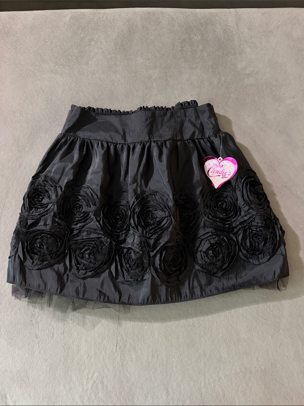 Candie's Black Rosette Appliqué Mini Skirt